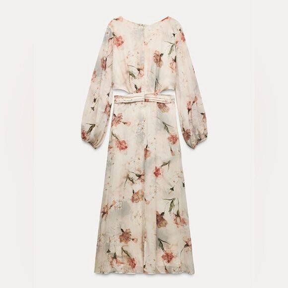 NWT Zara Ruffled Floral Cut Out Dress Size L - Picture 8 of 11